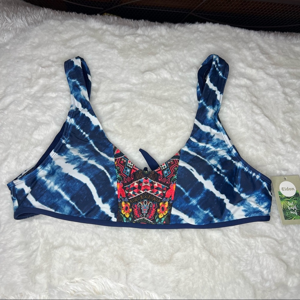 NEW Eidon Blue Tie Dye Beaded Print Bikini Top Size XL